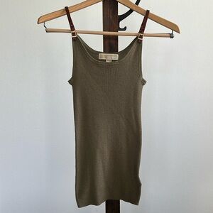 Michael Kors Leather Strap Green Ribbed Tank
